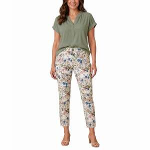 J Jill Authentic Fit Slim Ankle Jeans Size 18 Cream Pink Floral Stretch Mid Rise